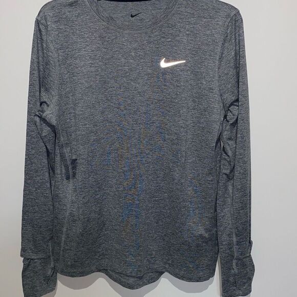 Nike Men's Gray Dri Fit Running Heathered Long Sleeve T Shirt Size Medium - Picture 1 of 9
